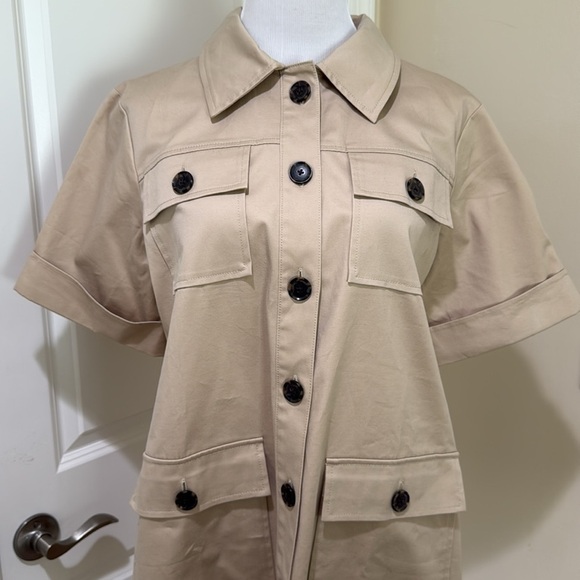 NWT J. Crew Gamine Utility Inspired Tan Khaki Short Sleeve Shirt Dress Size 14 - Picture 5 of 11